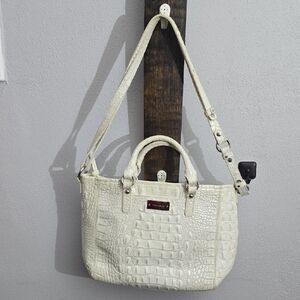 Brahmin Cream Crocodile-Embossed Handbag